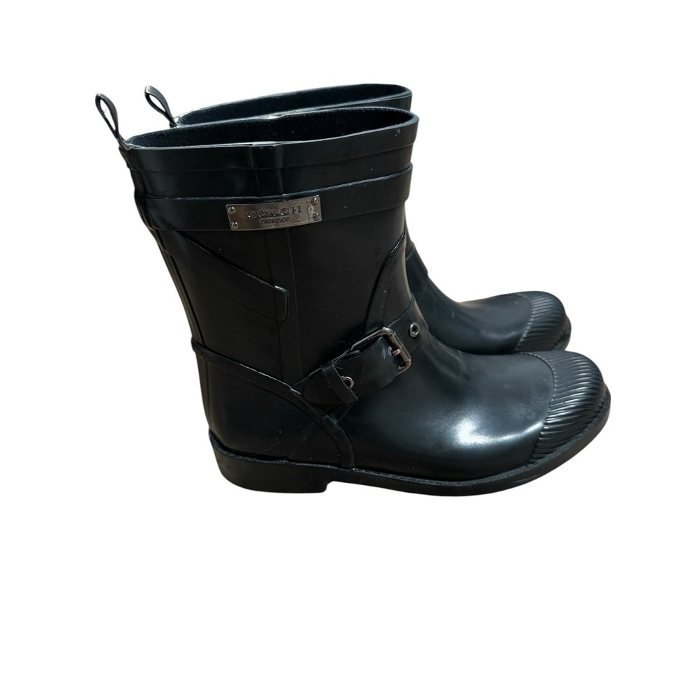 Coach Lester Rain Boots Size 6.5 (Est) Black Rubber Women Buckle Waterproof